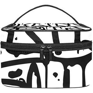 Graffiti Letter Zwart Wit Make-up Organizer Bag, Reizen Make-up Tas Organizer Case Draagbare Cosmetische Tas Voor Vrouwen En Meisjes Toiletartikelen, Meerkleurig, 22.5x15x13.8cm/8.9x5.9x5.4in