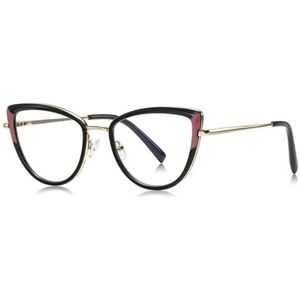 moomoobird Anti-Blue Light Bril voor Vrouwen Metalen Cat Eye Bril Frame TR90 Mode Bril, Zwart Goud Frame, Large