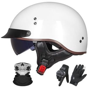 Vintage Motorhelm In Duitse Stijl, ECE 22.06 Goedgekeurd, Open Motorhelm, Retro Halve Helm met Zonneklep voor Volwassenen, Mannen en Vrouwen B-1,L (57-58cm)