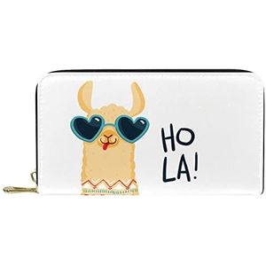 Vrouwen Zip Rond Portemonnee en Telefoon Clutch, Leuke Alpaca Hola Grappig Patroon, Reistas Lederen Clutch Bag Kaarthouder Organizer Polsbandjes Portefeuilles, Meerkleurig, 8.07x1x4.53 in