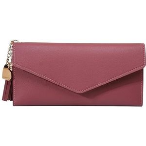 Dames schoudertasje clutch bag, dames kleine multi-pocket, dames pu lederen portemonnee, portemonnee polsbandjes(Color:Dark pink)