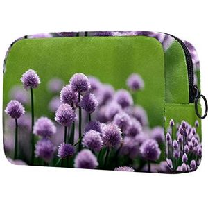 Meisje Cosmetische Tassen Vrouwen Make-up Tas Toilettas Organizer Pouch met Rits 7.3x3x5.1 Inch Violet Flower