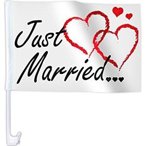 Autovlag, bruiloft, bruiloftsdecoratie, Just Married, decoratie autovlag (Afl-10c) - 45 x 28 cm - houdt tot 100 km/u