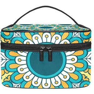 Mandala groene make-up organizer tas, reismake-up tas organizer case draagbare cosmetische tas voor vrouwen en meisjes toiletartikelen, Meerkleurig, 22.5x15x13.8cm/8.9x5.9x5.4in