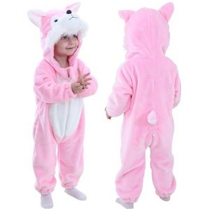 Doladola baby rompertje Flanel Dier Hooded Jumpsuits Baby Outfit, Peuter Slaapkleding en Speelkleding voor Kinderen van alle leeftijden(roze husky, 18-24 maanden)