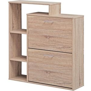 FineBuy Schoenkieper 85 x 93 x 24 cm Sonoma-Eik voor 12 Paar Schoenen | Schoenenkast met Twee Compartimenten | Schoenkasten met Plank