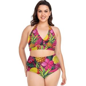 Olieverfschilderij Fruit Ananas Vrouwen Bikini Sets Plus Size Badpak Twee Stukken Hoge Taille Strandkleding Meisjes Badpakken, Pop Mode, L