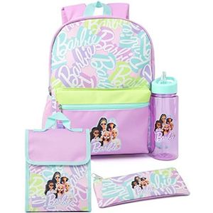 Barbie Girls 4-delige rugzak set | Fashion Dolls Logo Paarse Rugzak Lunch Tas Potlood Case Water Bottle Terug naar Schooltas Cadeaus