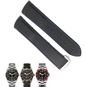 dayeer Rubberen horlogeband Horlogebanden voor Tudor voor heren Armband met vouwsluiting (Color : Black blue, Size : 21mm)