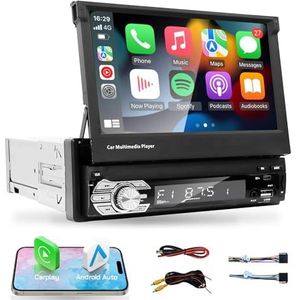 EZoneTronics Universel 7 inch Flip Out 1Din Autoradio met Carplay en Android Auto, Bluetooth, Mirror Link, USB Type-C en FM/RDS-radio