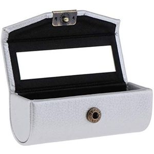 Lederen Lipstick Case Houder Opbergdoos Spiegel Portemonnee Pocket Lichtblauw Groen, Zilver, 9 CM, als beschrijving