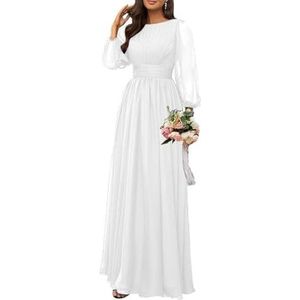 Dames chiffon bruidsmeisje jurken lange formele avond prom jurken ruches cocktail jurken plus size, Wit, 32