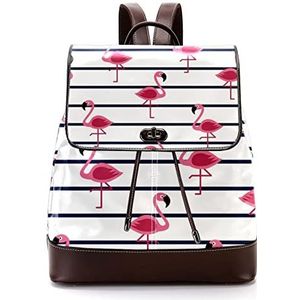 Gepersonaliseerde Casual Dagrugzak Tas voor Teen Tropische Flamingo's Marine Strepen Schooltassen Boekentassen, Meerkleurig, 27x12.3x32cm, Rugzak Rugzakken