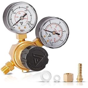 STAHLWERK Mini drukregelaar ST-215 volgens DIN-norm EN ISO 2503 Drukregelaar tot 200 bar van hoogwaardig messing voor Argon | CO2 | Mix 18 | beschermgas voor TIG en MIG MAG lasapparatuur
