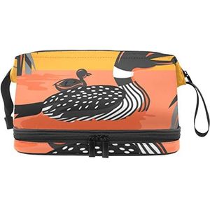 Grote capaciteit reizen cosmetische tas,Make-up tas,Waterdichte make-up tas Organizer, Unieke Loon Bird, Meerkleurig, 27x15x14 cm/10.6x5.9x5.5 in