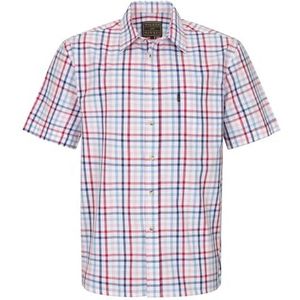 WALKER AND HAWKES - Heren geruit blauw en rood 100% katoen Canterbury Country Shirt met korte mouwen en zak Classic-Fit, Rood, XXL
