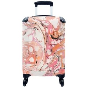 MuchoWow® Koffer - Marmer - Roze - Zwart - Past binnen 55x40x20 cm en 55x35x25 cm - Handbagage - Trolley - Fotokoffer - Cabin Size - Print