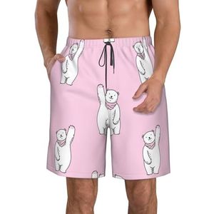 PHTZEZFC Polar Bear Strandshorts voor heren, met roze print, zomervakantie, strandshort, casual, lichtgewicht trekkoord, Wit, S
