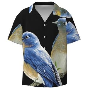 OdDdot Two Birds Print Button Down Shirt Korte Mouw Casual Shirt voor Mannen Zomer Business Casual Jurk Shirt, Zwart, XXL