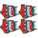 sock snob Kleurrijke kerstsokken voor kinderen, ademend, katoen, grappige sokken voor jongens en meisjes, 24 stuks, 8-11 Jahre