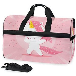 Roze Eenhoorn Sport Zwemmen Gym Tas met Schoenen Compartiment Weekender Duffel Reistassen Handtas voor Vrouwen Meisjes Mannen