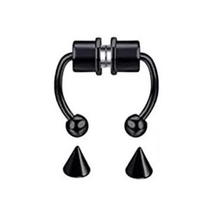 Neuspiercing Nep piercing neus ring legering neus piercing hoepe septum ringen for vrouwen mode lichaam sieraden geschenken magnetische nep piercing Helixpiercing (Size : B-black)