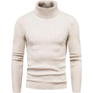 Heren coltrui herfst en winter warme mode effen kleur trui lange mouw pullover slanke gebreide trui dieptepunt shirt (Color : Beige1, Size : L)