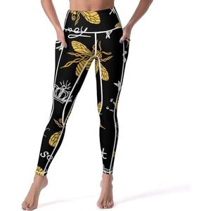 Honing bij koningin gouden vleugels insect vrouwen yoga broek hoge taille legging buikcontrole workout running leggings 2XL