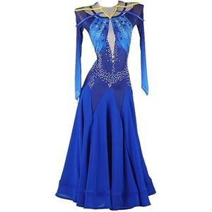 Foxtrot Wedstrijddanskleding Met Ronde Hals Flamenco Ballroomjurken Voor Dames Prachtige Tango Wals Danskleding Moderne Dans Kostuums Elastisch Ademend,Blauw,L