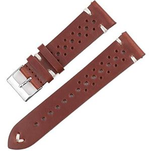 Chlikeyi Horlogebandje van echt poreus leer, ademend, 18-24 mm, handgemaakt, horlogeband, reservebandjes, rode lijn bruin-Wh, 20 mm, strepen