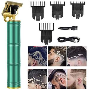 Professionele Tondeuse voor Mannen Vrouwen Draadloze Oplaadbare Tondeuse Metalen Body Cutting Grooming Kit Baard Scheerapparaat Kapperszaak (Groene Bamboe)
