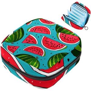 Opbergtas voor maandverband, zomer fruit watermeloen cartoon blauwe draagbare menstruatie pad tas, inlegkruisjes tampons maandverband opslag houder voor vrouwen school kantoor