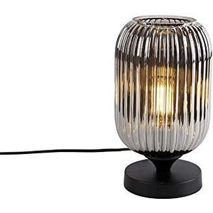 QAZQA - Art Deco Art Deco tafellamp zwart met smoke glas - Banci | Woonkamer | Slaapkamer | Keuken - Glas Rond - E27 Geschikt voor LED - Max. 1 x 25 Watt