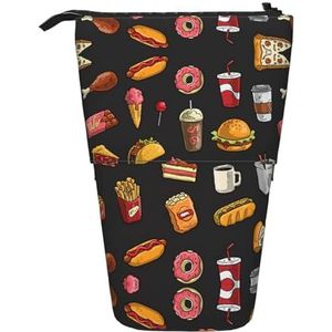 Nbtghga Kip Been Burger Drinken Print Potlood Telescopische Klassieke Kunsten Stand Up Potlood Case Organizer Potlood Houder Make-up Tas Gift, Zwart, Eén maat