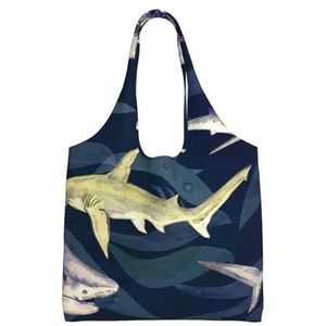 BEEOFICEPENG Schoudertas, Grote Canvas Tote Bag Tote Purse Casual Handtas Herbruikbare Boodschappentassen, Shark Walvis Marine Life, zoals afgebeeld, Eén maat