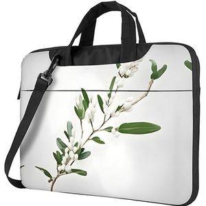 Witte Wilde Groene Twig Ultradunne Laptoptas, Laptoptassen Voor Zaken, Geniet Van Een Probleemloze En Stijlvolle Reis, Witte wilde groene takje, 14 inch