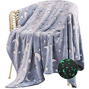 Caste Deken Glow In The Dark deken, lichtgevende deken met maan en sterren, zachte microvezel, flanellen deken, fleece deken, deken voor alle seizoenen, lichtgevende deken, flanellen deken, sofadeken