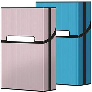 roygra Sigarettenetui (2 stuks), magnetische schakelaar 20 stuks sigarettenhouder etui voor mannen vrouwen, sigaretten rookaccessoires, metalen en plastic doos voor rook (blauw + roségoud, 85 mm King