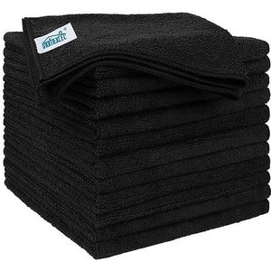 HOMEXCEL Microvezel reinigingsdoeken, 12 stuks, premium microvezel handdoek voor auto's, ultra absorberende autowasdoek, pluisvrije streepvrije washandjes voor auto, keuken en raam, zwart, 40 x 40 cm