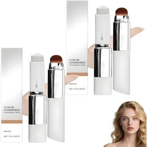 Foundation Stick met kleurverandering, 2-in-1 foundation stick met kwast, volledige tot medium dekking, waterbestendig en langdurig zweetbestendig voor natuurlijke make-up (natural*2)