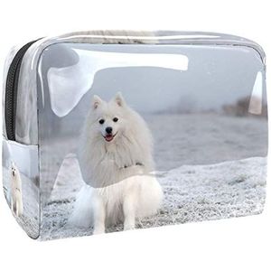 Make-uptas PVC toilettas met ritssluiting waterdichte cosmetische tas met hond huisdier schattige bontboom sneeuw winter voor vrouwen en meisjes