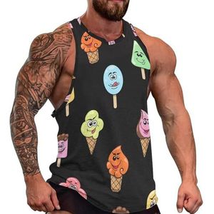 Kawaii Ice Cream Tanktop voor heren, grafische mouwloze bodybuilding-T-shirts, casual strand-T-shirt, grappige sportschool-spieren