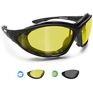 BERTONI - Mod. 333 - Fotochrome Gepolariseerde Motorbril - Mat Zwart - Veiligheidsbril met Verwisselbare Beugel of Hoofdband