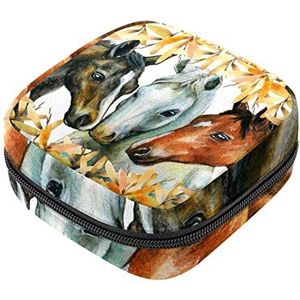 Maandverband Opbergtas, Vrouwelijke Product Pouches Draagbare Periode Kit Tas voor Meisjes Vrouwen Dames Herfst Paard, Meerkleurig, 4.7x6.6x6.6 in/12x17x17 cm