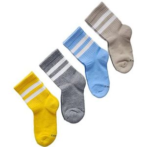 VITSOCKS Super Zachte BAMBOE Crew Skate Sportsokken Kinderen (4 PAAR) Jongens & Meisjes, beige blauw geel grijs, 27-30