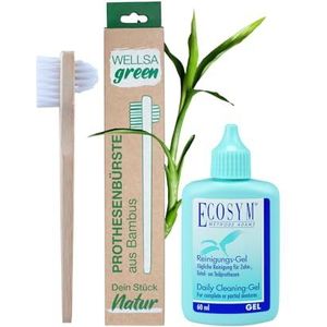 Wellsamed Voordeelset met Wellsagreen bamboe prothesenborstel en Ecosym DAG-gel voor derde tanden