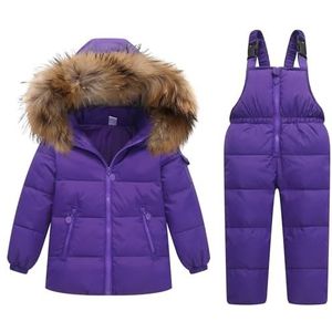 Skipak voor kinderen, met jas, skibroek en donsjack voor kinderen, 2-delig, donsjack met capuchon, baby, meisjes, jongens, jas, winter, skiset, paars, 18-24 maanden