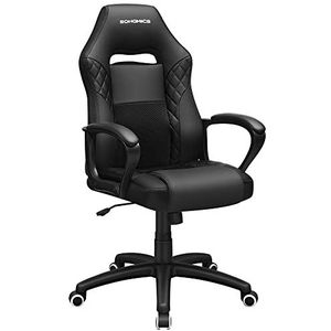 SONGMICS Gaming Chair, bureaustoel met wipfunctie, Racing Chair, ergonomische, S-vormige rugleuning, goed voor de lendenwervelkolom, tot 150 kg draagvermogen, kunstleer, zwart OBG38BK