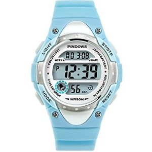 Sport Digital Kids Watch, 5ATM waterdicht horloge, multifunctioneel horloge voor 6-15 jaar oude jongensmeisjes, LED-achtergrondverlichting elektronische horloges, met alarm/timer/el licht,Light blue