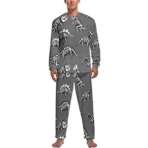 Doodle dinosaurus schedel zachte heren pyjama set comfortabele loungewear top en broek met lange mouwen geschenken XL
